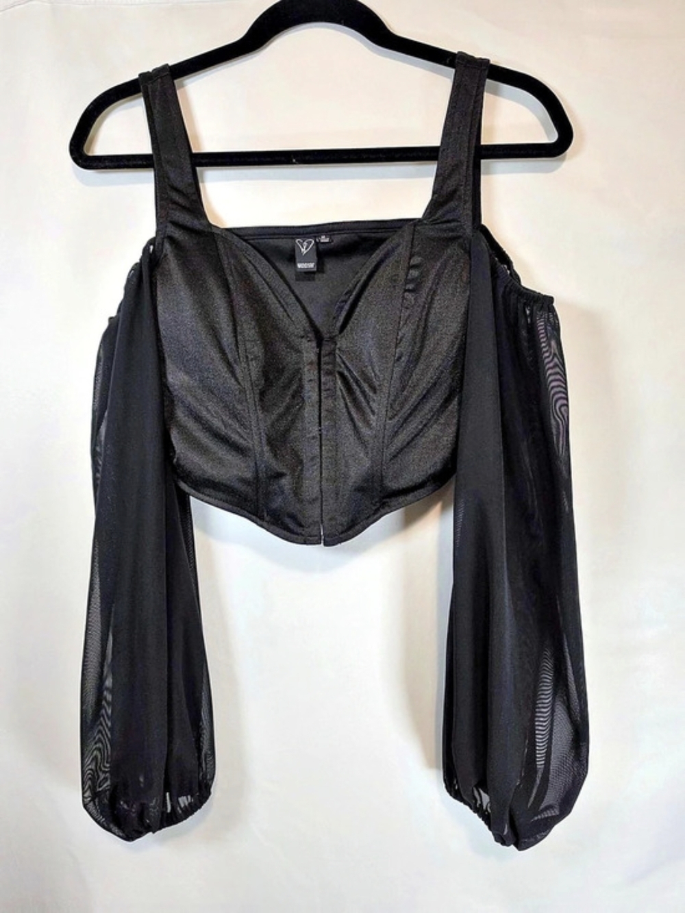 Windsor Black Mesh Long Sleeve Crop Top Whimsigoth Sexy